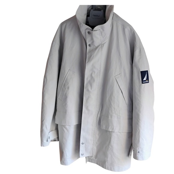 Nautica Big & Tall Other - Nautica 4XL Men's Jacket – Off-White, Hidden Hood, Quilted Lining, Dual Closure